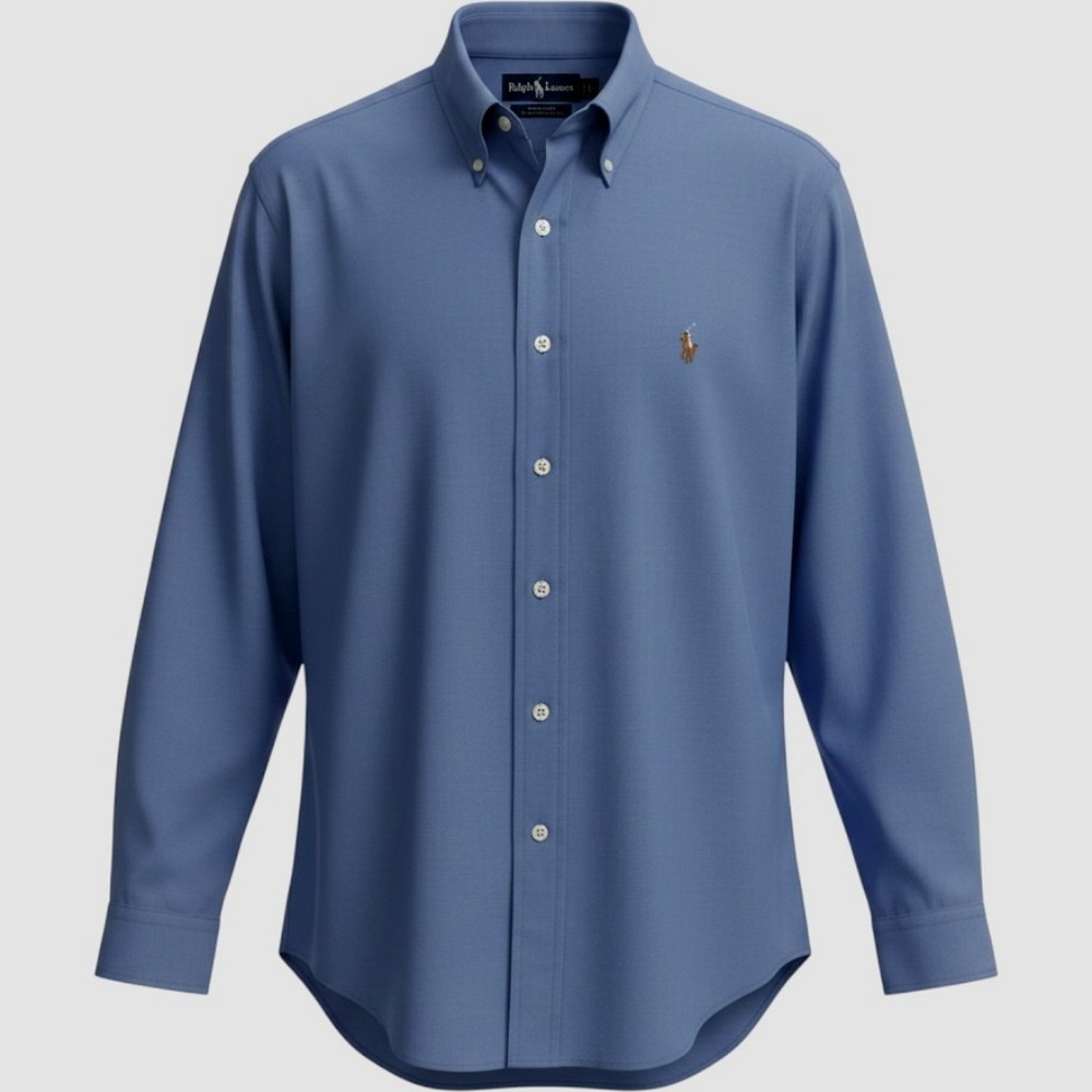 Ralph Lauren Yarmouth Mens 16.5 33 Blue Pinpoint Oxford Button Down Shirt Logo